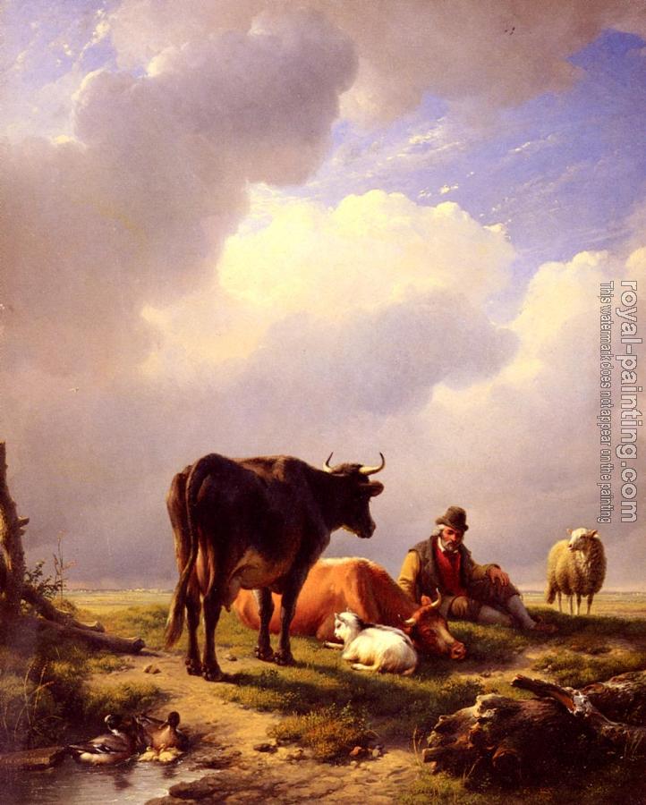 Eugene Joseph Verboeckhoven : A Farmer At Rest With His Stock